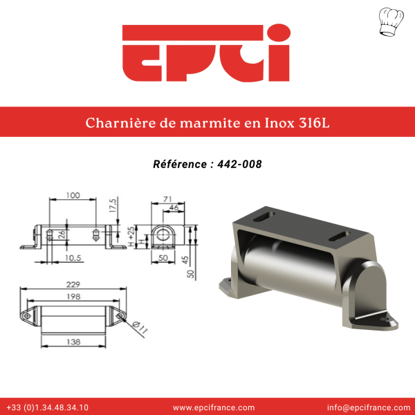 charnière de marmite en Inox 316L